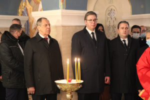 Президент Вучич и министр Лавров в церкви Святого Саввы